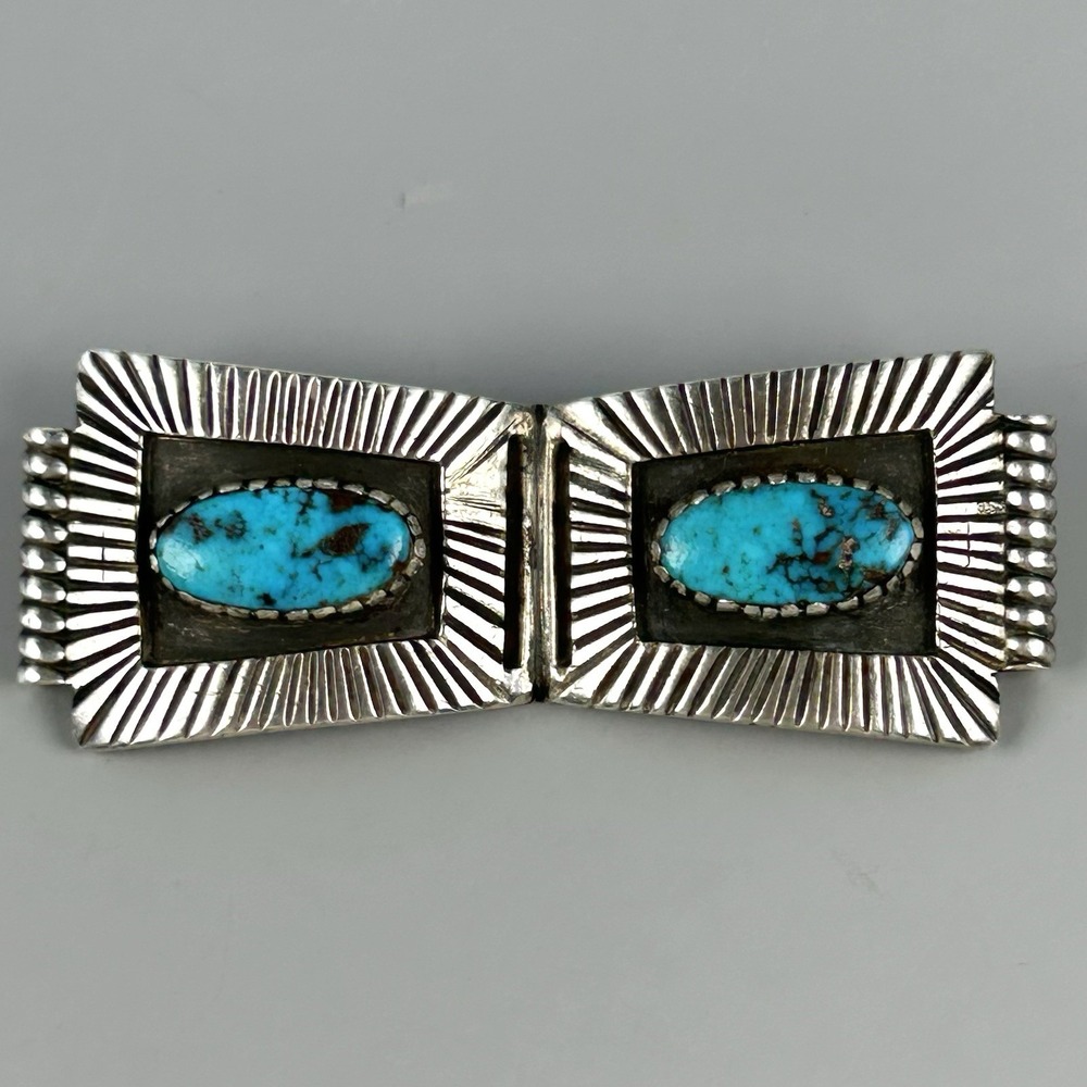 Navajo IHM S/S Turquoise Sterling Silver Brooch Pin Watch Tip Conversion 31.5g